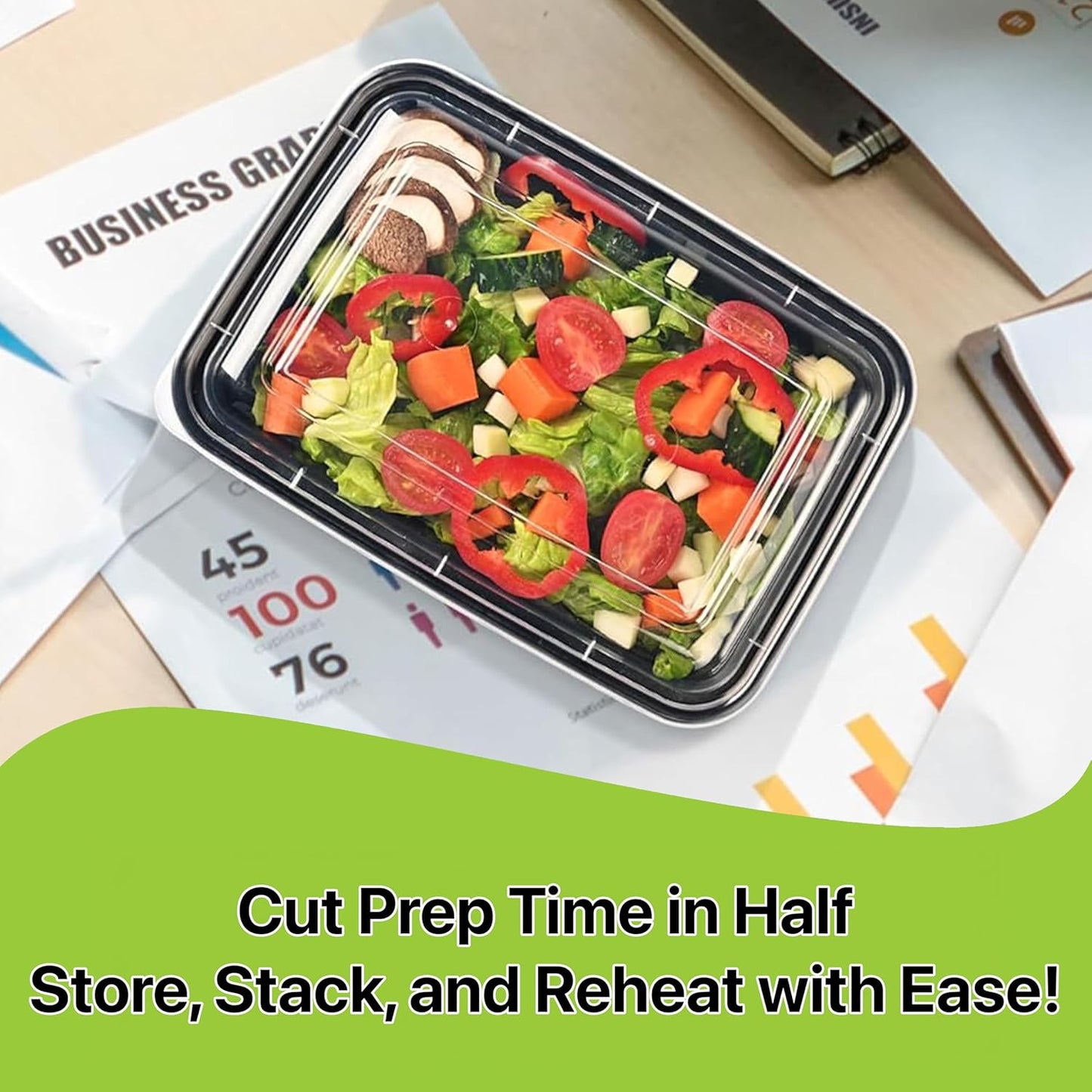 Skiennix Meal Prep Containers - 10 Set | 16 oz, Stackable, Leakproof & Reusable for Food Storage