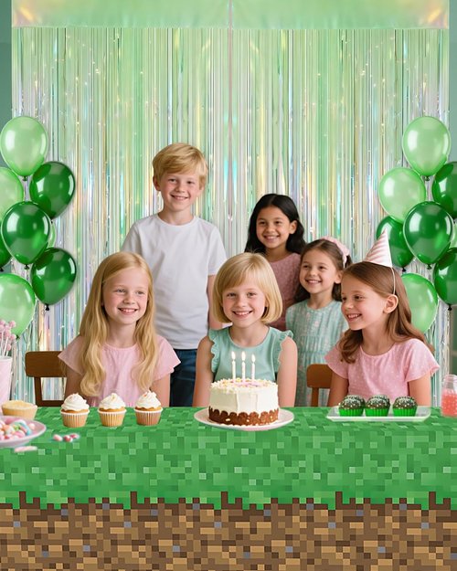Iridescent Green Party Streamers - 2 Pack Neon Holographic Tinsel Foil Fringe Curtains | 3.31 x 6.6 ft