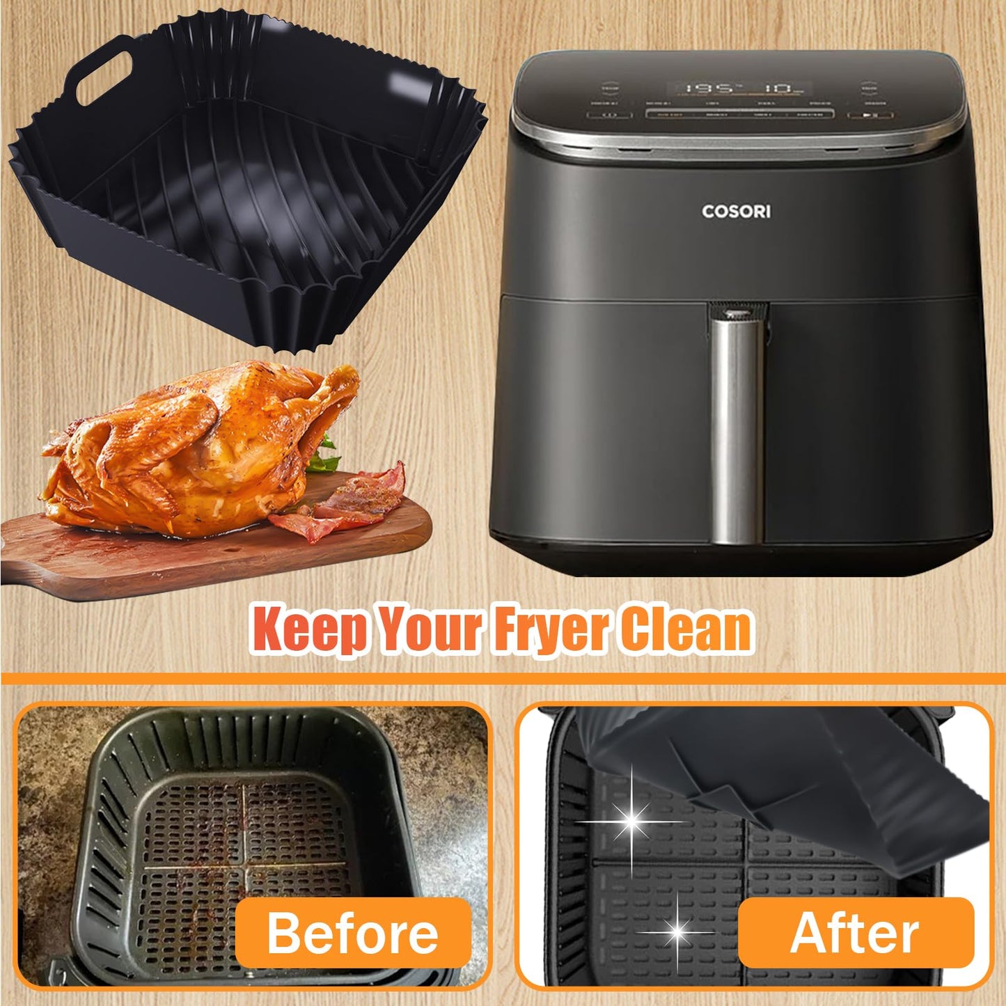 Silicone Air Fryer Liner Accessories for COSORI TurboBlaze 6Qt Air Fryer 9-in-1, Compact & Large 6-Qt, Fast Turbo Modes, Dishwasher Safe Airfryer Accessories Silicone Liners for CAF-DC601