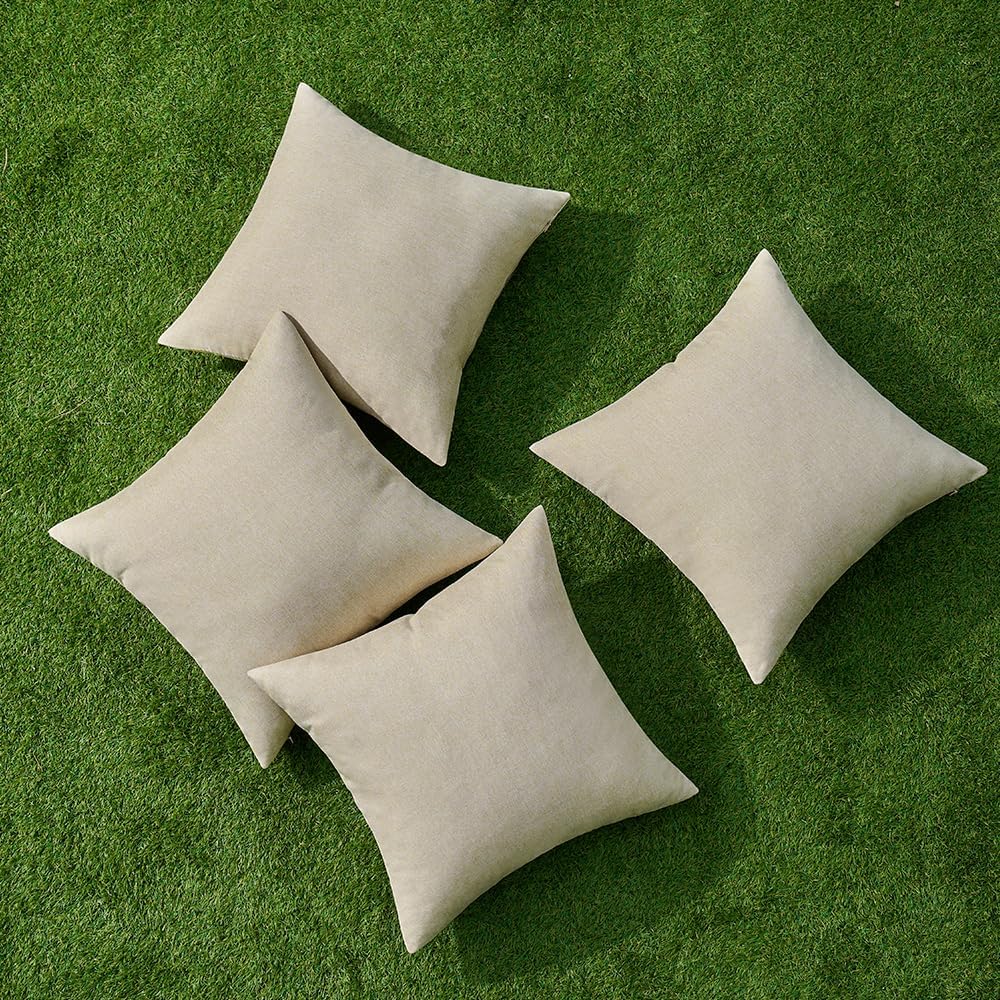 MIULEE Decorative Outdoor Throw Pillow Covers - Waterproof Linen Cushion Cases | Pack of 4, 18x18 Inch, Beige