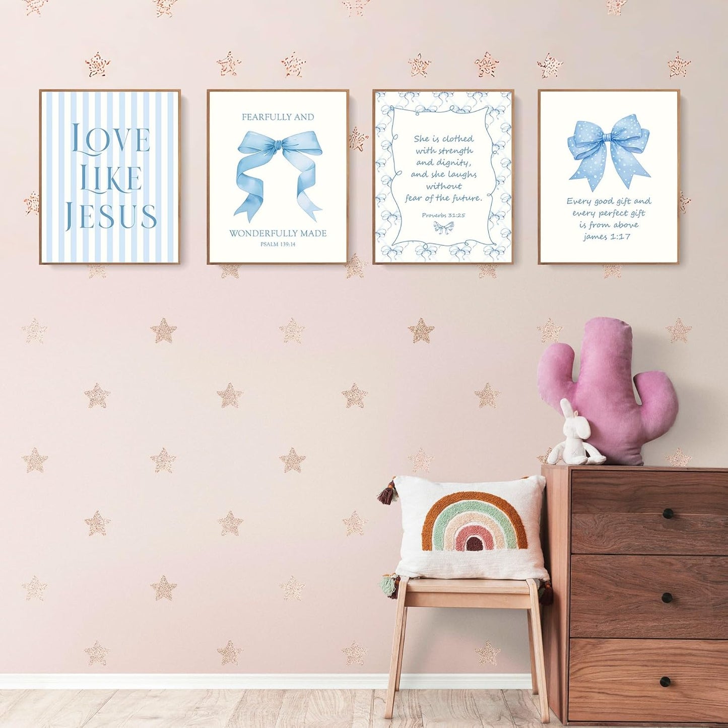LARTSFRO Coquette Blue Bow Wall Art Decor - Inspirational Christian Posters for Teen Girls | 12x16 Inch Set of 4 Unframed