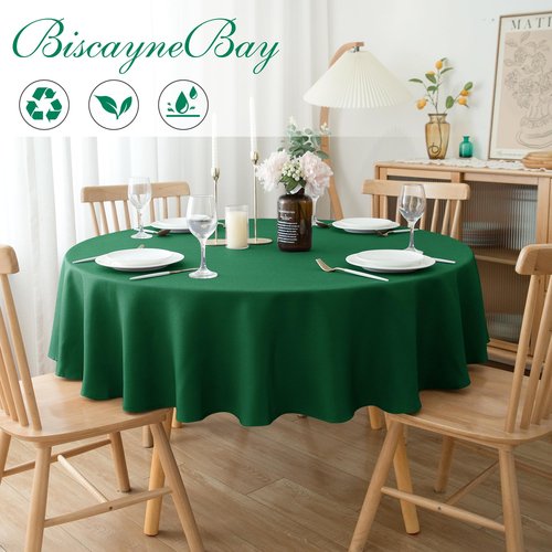 Biscaynebay 2 Pack Textured Fabric Round Tablecloths 60", Red Water Resistant Tableclothes Small Circle Folding Table Covers Linen for Dining, Kitchen, Wedding, Parties etc Machine Washable