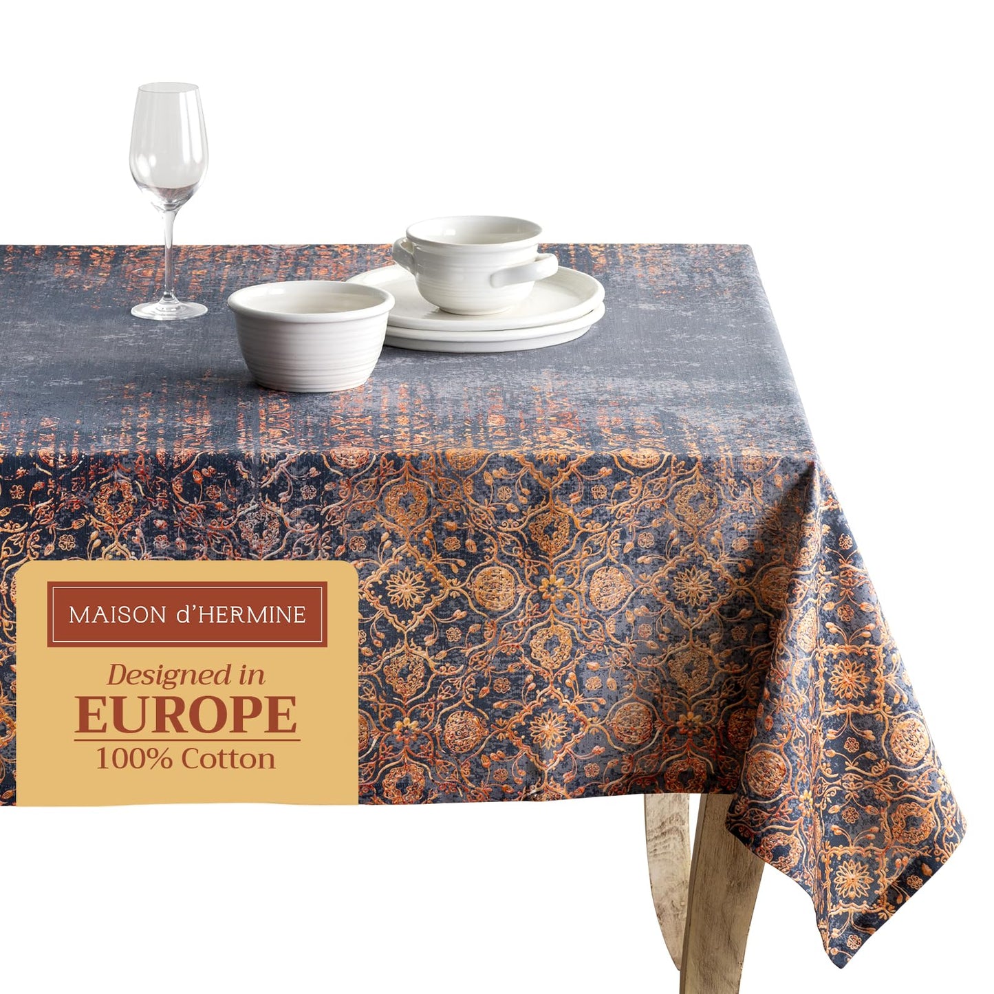 Maison d' Hermine Table Cloth Rectangle Table 100% Cotton 54 x 72 Inches Fall Tablecloth Reusable Everyday Use for Thanksgiving Christmas Decorations Dining Farmhouse Party (Imperfection)