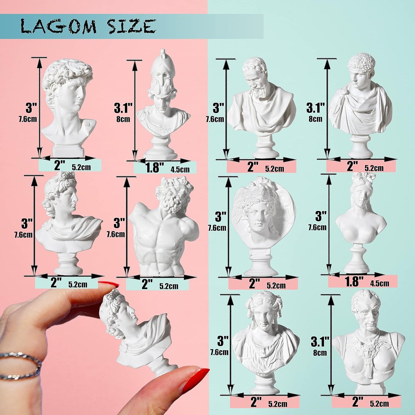 LAGOM HOUSE Greek Bust Statue Set - 10 PCS Mini Greek Mythology Figurines for Home Decor & Gifts