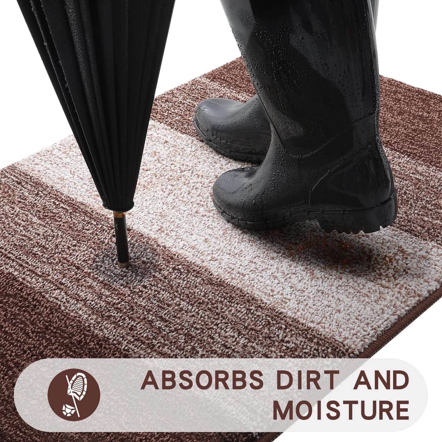 Kitinjoy Indoor Outdoor Door Mat, 59x36 Non-Slip Absorbent Dirt Trapper, Low-Profile Washable Inside Entrance Front Floor Mat, Sturdy Soft Entry Doormats for Entryway, Brown