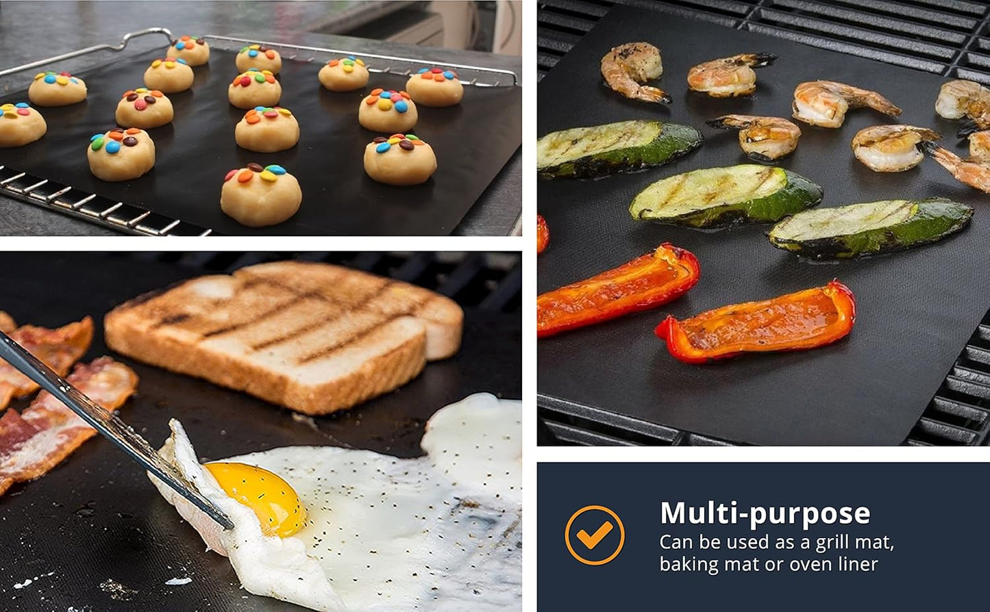 Linda's Essentials Extra Large Grill Mats - Reusable, Non-Stick Heat-Resistant BBQ Mats (3 Pack)