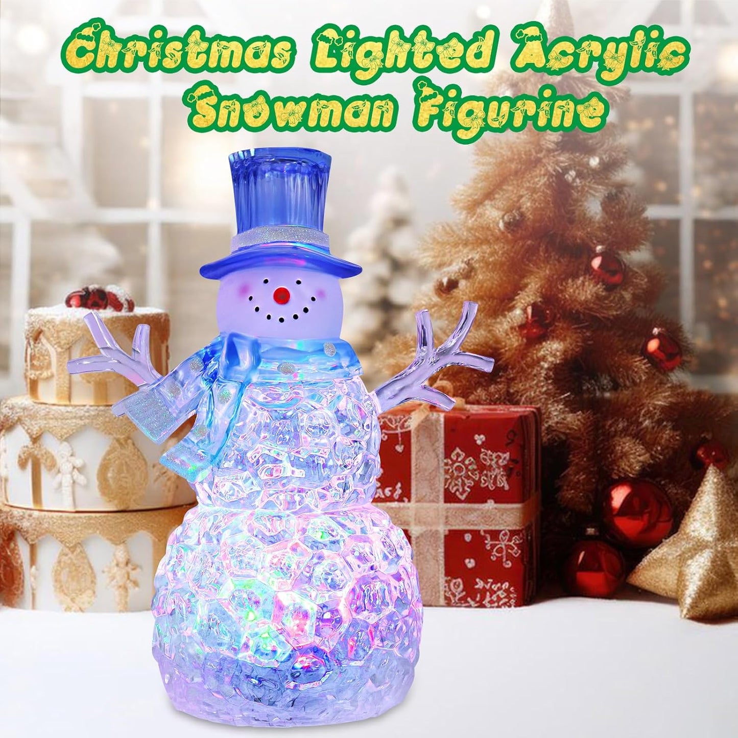 Skiennix LED Lighted Snowman Figurine - Battery Operated Christmas Decoration | 6H Timer, Blue Hat