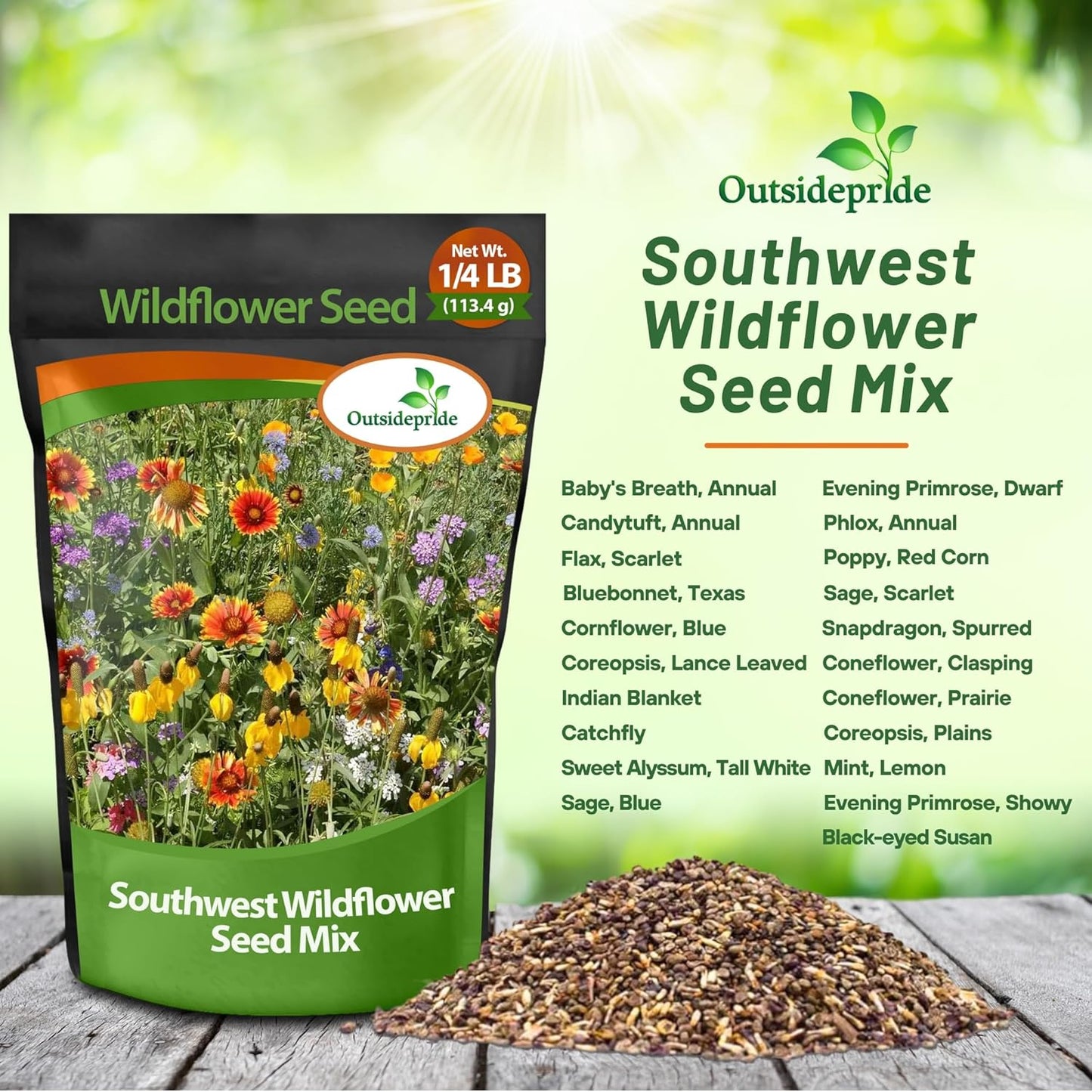 Outsidepride Southwest Wildflower Seed Mix - Premium Heat & Drought Tolerant Blend | 1/4 lb for Vibrant Gardens