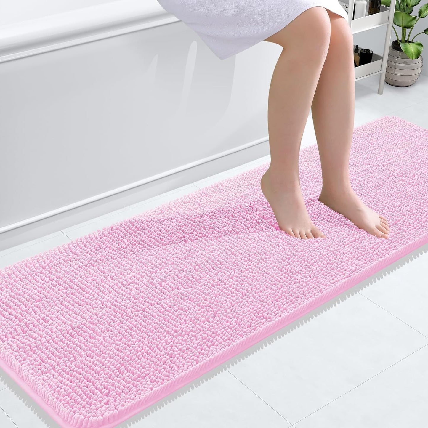 OLANLY Bathroom Runner Rugs - Extra Soft Chenille Bath Mats | Quick Dry, Machine Washable, 59x20, Pink