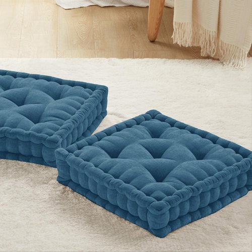 Codi INNA Floor Pillow, Large Cushions Sitting for Adults, Square Tufted Chenille Pillows Seat for Meditation, Living Room, Reading Nook, 20×20, Navy 2 Pack