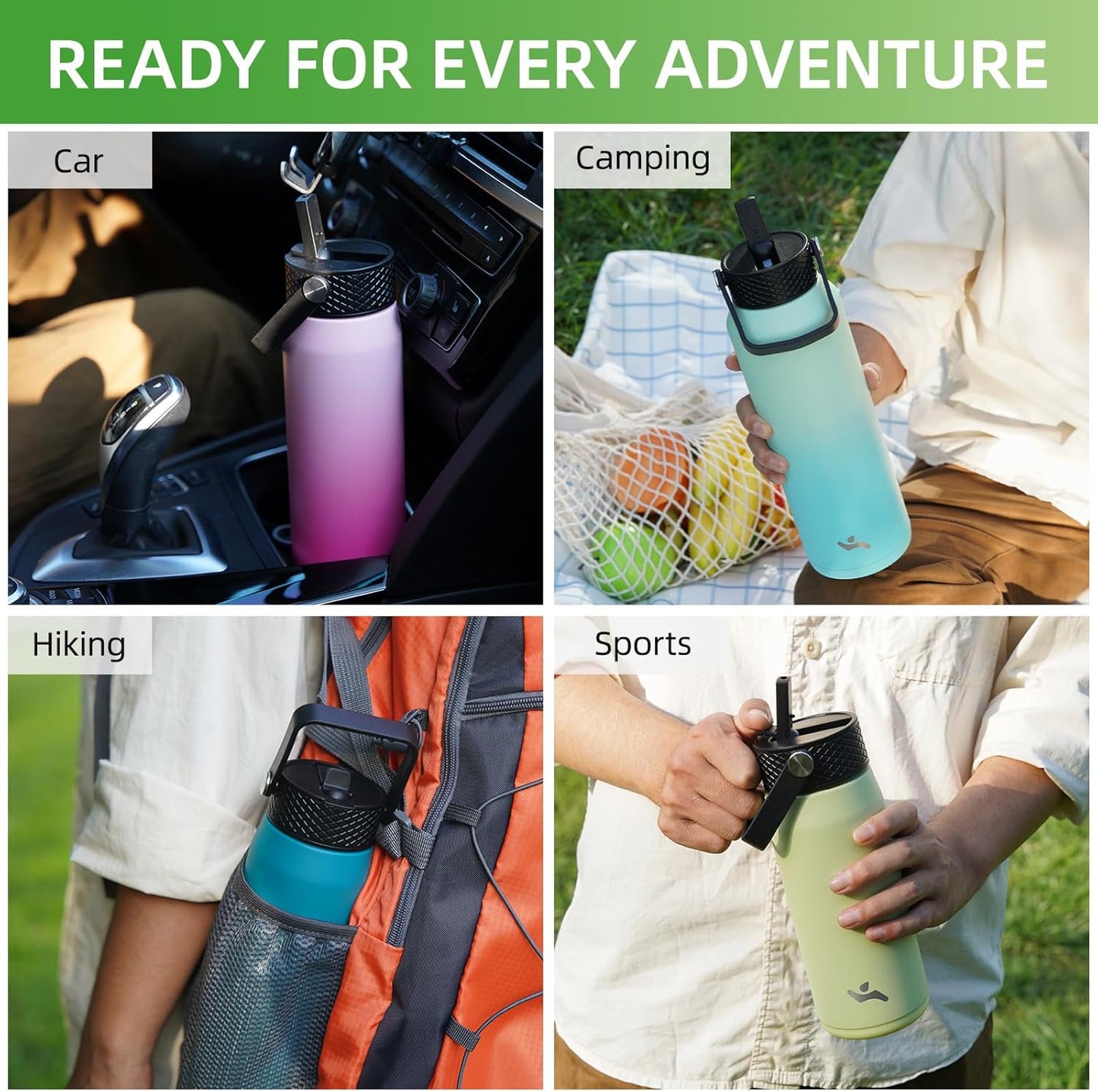 Skiennix 25oz Insulated Stainless Steel Water Bottle - Leakproof BPA-Free with 3 Lids | Pink