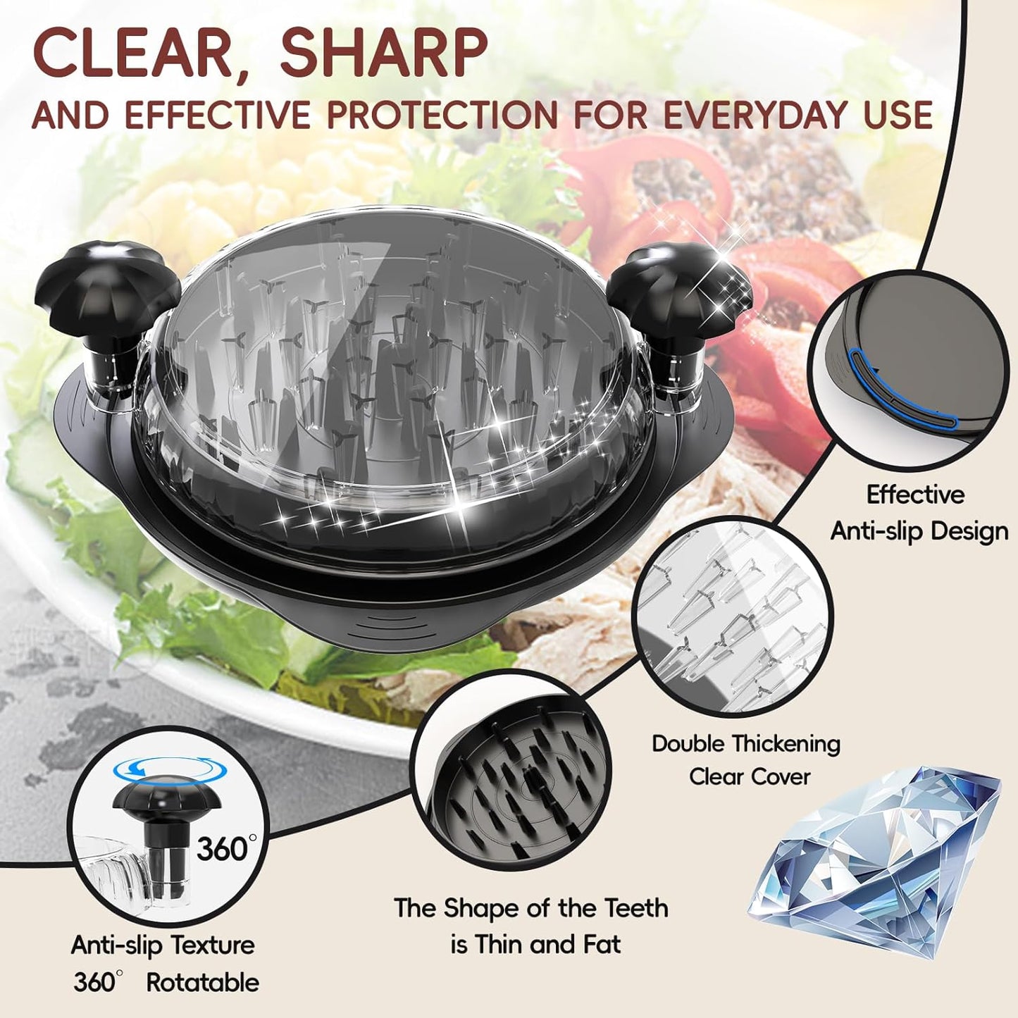XL Chicken Shredder - Ergonomic Meat Shredder Tool with Non-Slip Base | Dishwasher Safe, Black