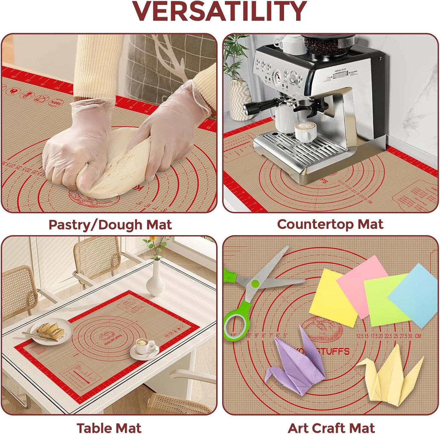 Silicone Pastry Mat - Extra Large 26"x16" Non-Slip Baking Mat with Measurements for Easy Dough Rolling