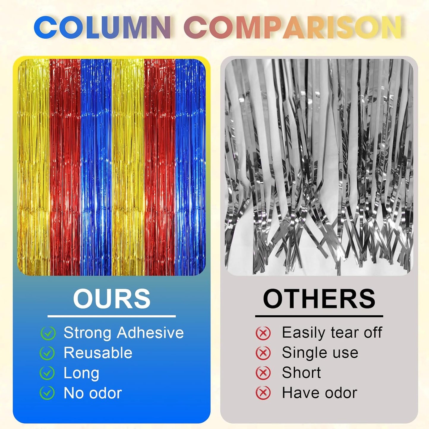 Voircoloria 3 Pack Tinsel Streamer Backdrop Curtains - Blue, Red & Gold Foil Fringe | 3.3 x 8.2 Ft Party Decorations