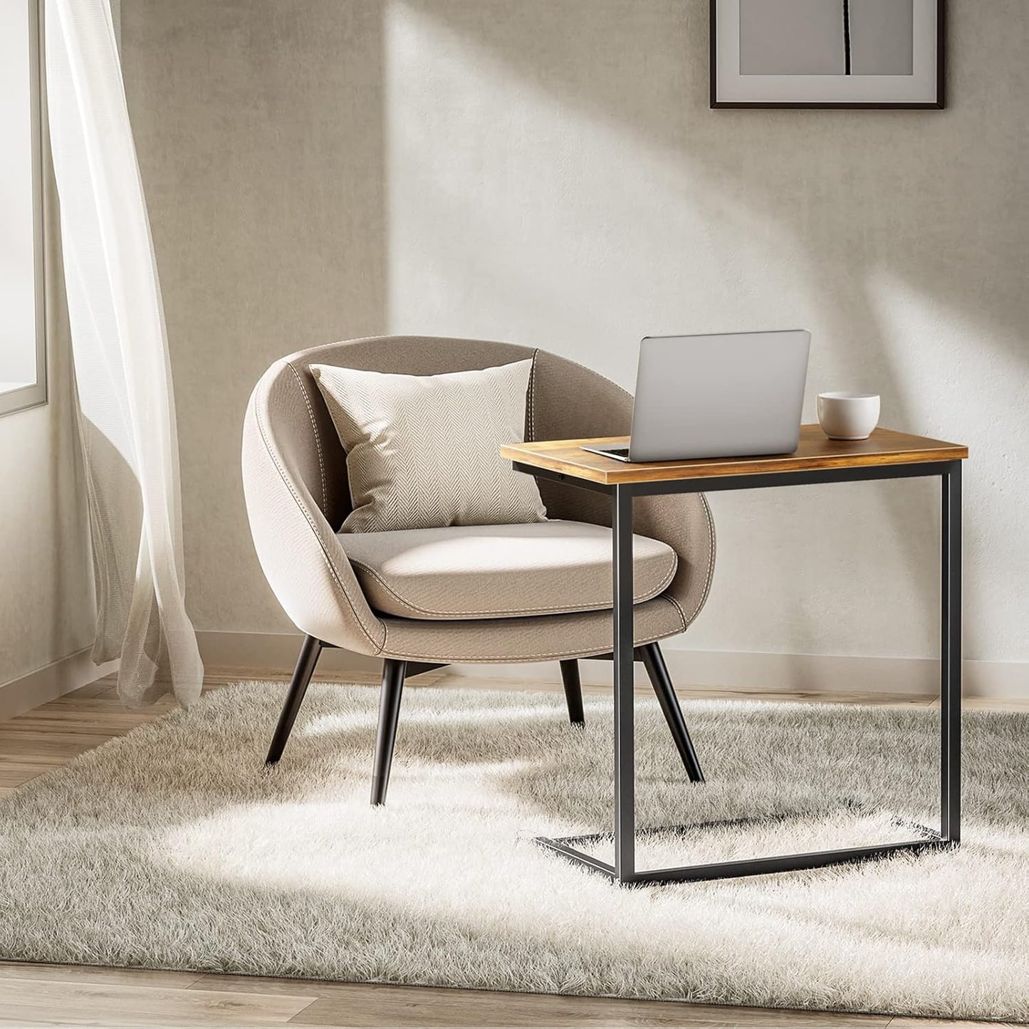 Pipishell C Shaped End Table - 27-Inch High Sofa Side Table for Living Room | Convenient Slide Under Design