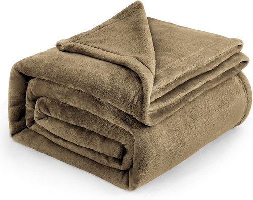 Bedsure GentleSoft Fleece Blanket - Queen Size Camel Plush & Cozy Microfiber, 90x90 Inches