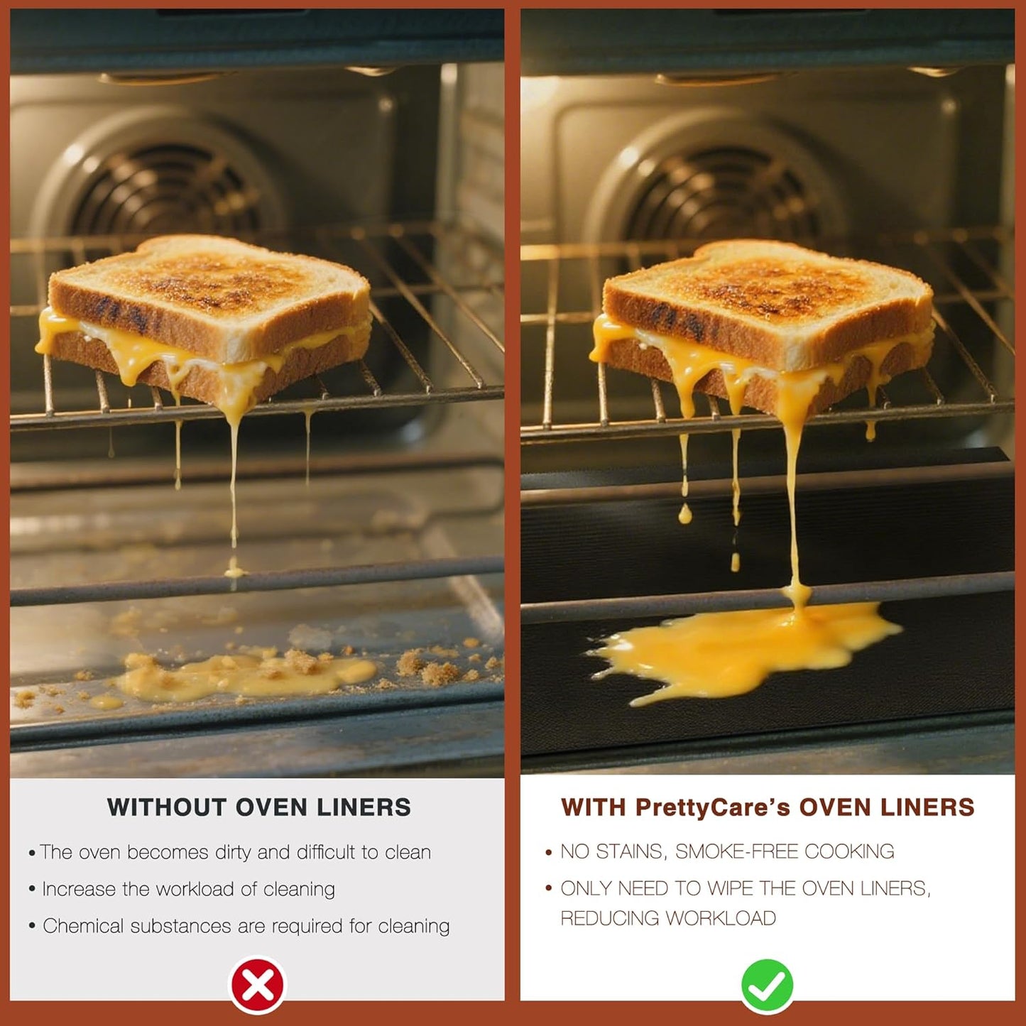 PrettyCare Oven Liners - Heavy Duty Non-Stick Mats, 17”x25” | 2 Pack for Electric & Gas Ovens, BPA Free
