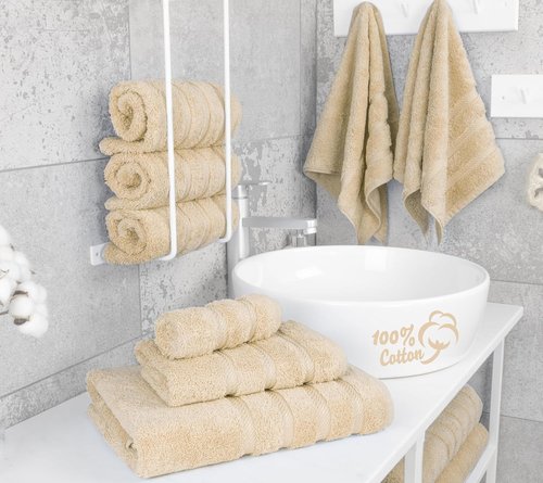 American Soft Linen Luxury Towel Set - 6-Piece 100% Cotton Turkish Towels | 600 GSM, Beige