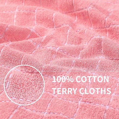 Homaxy 100% Cotton Terry Kitchen Towels - Soft, Super Absorbent Checkered Design | Pink, 13 x 28 Inches, 4 Pack