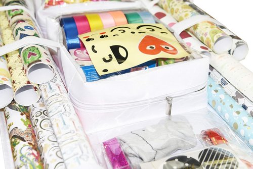 Freegrace Gift Wrap Organizer - Double-Sided 16 x 41 Inch Tearproof Storage Bag | White Wrapping Paper & Ribbon Caddy