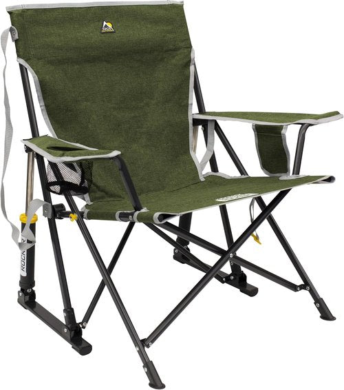 GCI Outdoor Kickback Rocker Camping Chair - Portable Folding Rocking Chair with Drink Holder & Durable Armrests - Loden Green