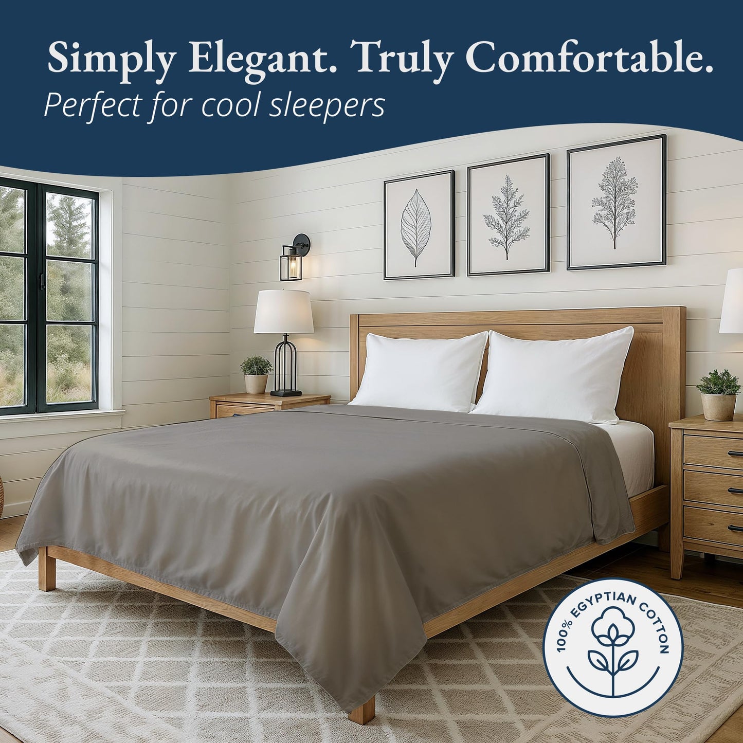 Lane Linen 100% Egyptian Cotton Queen Size Flat Sheet Only (94"x104") - Elegant Sateen Weave, Ultra Soft, Breathable, Highly Durable - Charcoal
