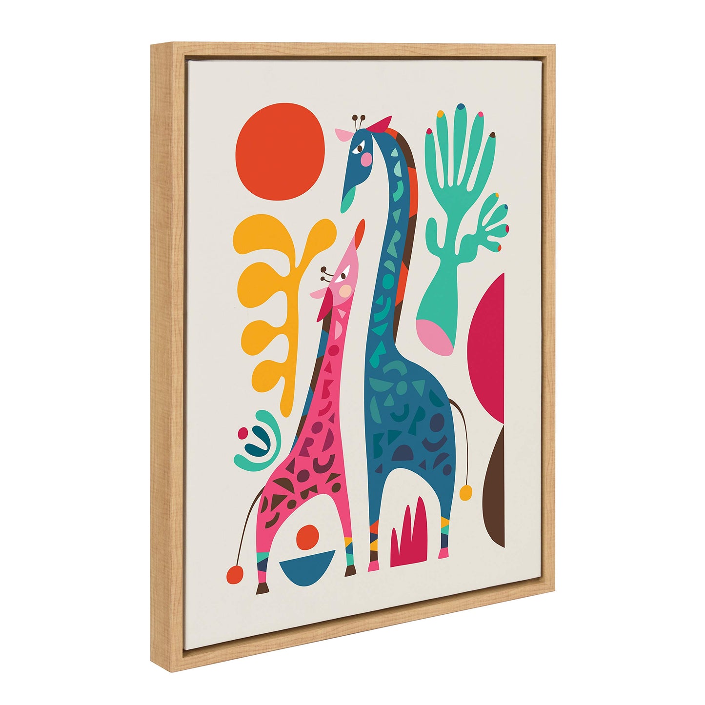 Kate and Laurel Sylvie Giraffe Love Framed Canvas Wall Art by Rachel Lee of My Dream Wall, 18x24 Natural, Adorable Safari Animal Art for Wall