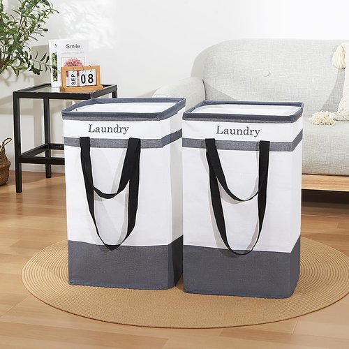 FairyHaus Laundry Basket 100L, 2Pack Laundry Hamper with Easy Carry Handles, Collapsible Laundry Baskets Hampers for Bathroom Clothes Storage Black