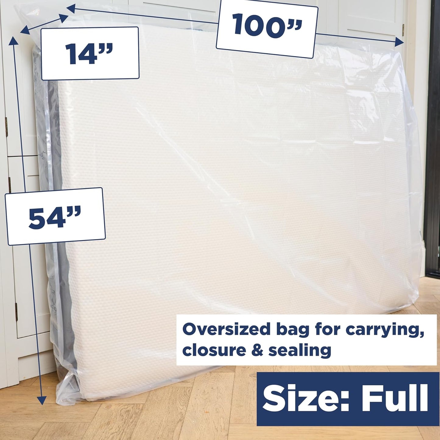 Mattress Bags for Moving - Full Size Plastic Cover for Storage & Disposal | XL 54 x 100 x 14 Inch