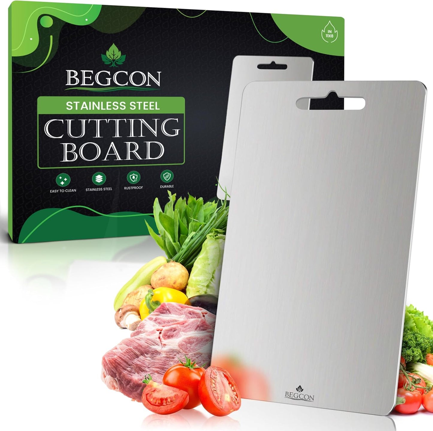 Stainless Steel Cutting Board - 304 Food Grade, Double-Sided Non-Toxic Design, Easy to Clean | 11.4" x 8"