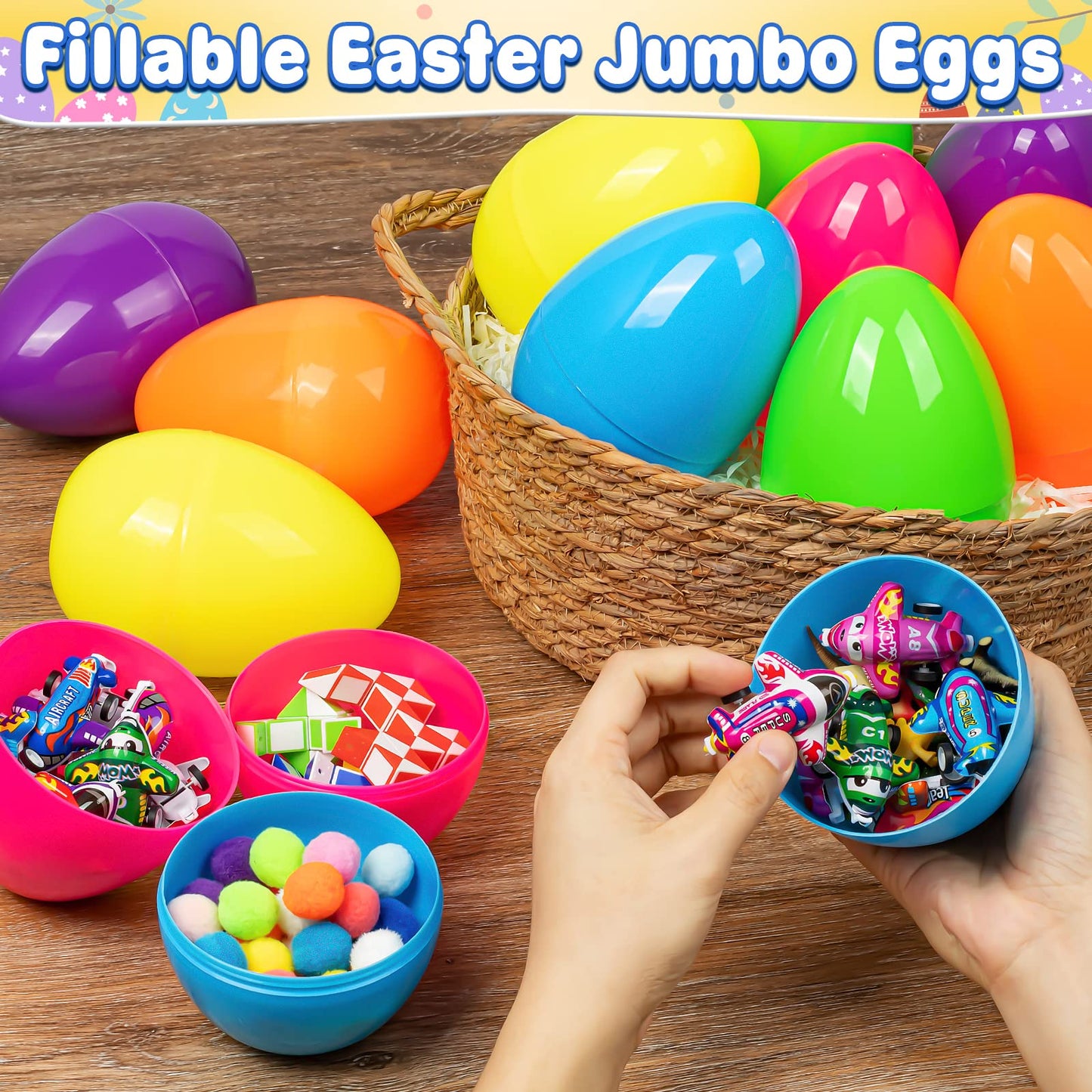 V-Opitos 24 PCS Jumbo Easter Eggs, 6 Inch Large Plastic Easter Eggs, Bulk Fillable Empty Eggs for Easter Egg Hunt, Surprise Eggs, Basket Stuffers Fillers, Easter Party Favor for Kids