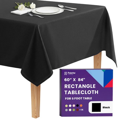 Gee Di Moda Rectangle Tablecloth - 60 x 84 Inch Black Table Cloth for 5 Foot Rectangle Tables - Heavy Duty Washable Fabric - for Holiday Party, Dinner, Weddings, Baby Shower & Events