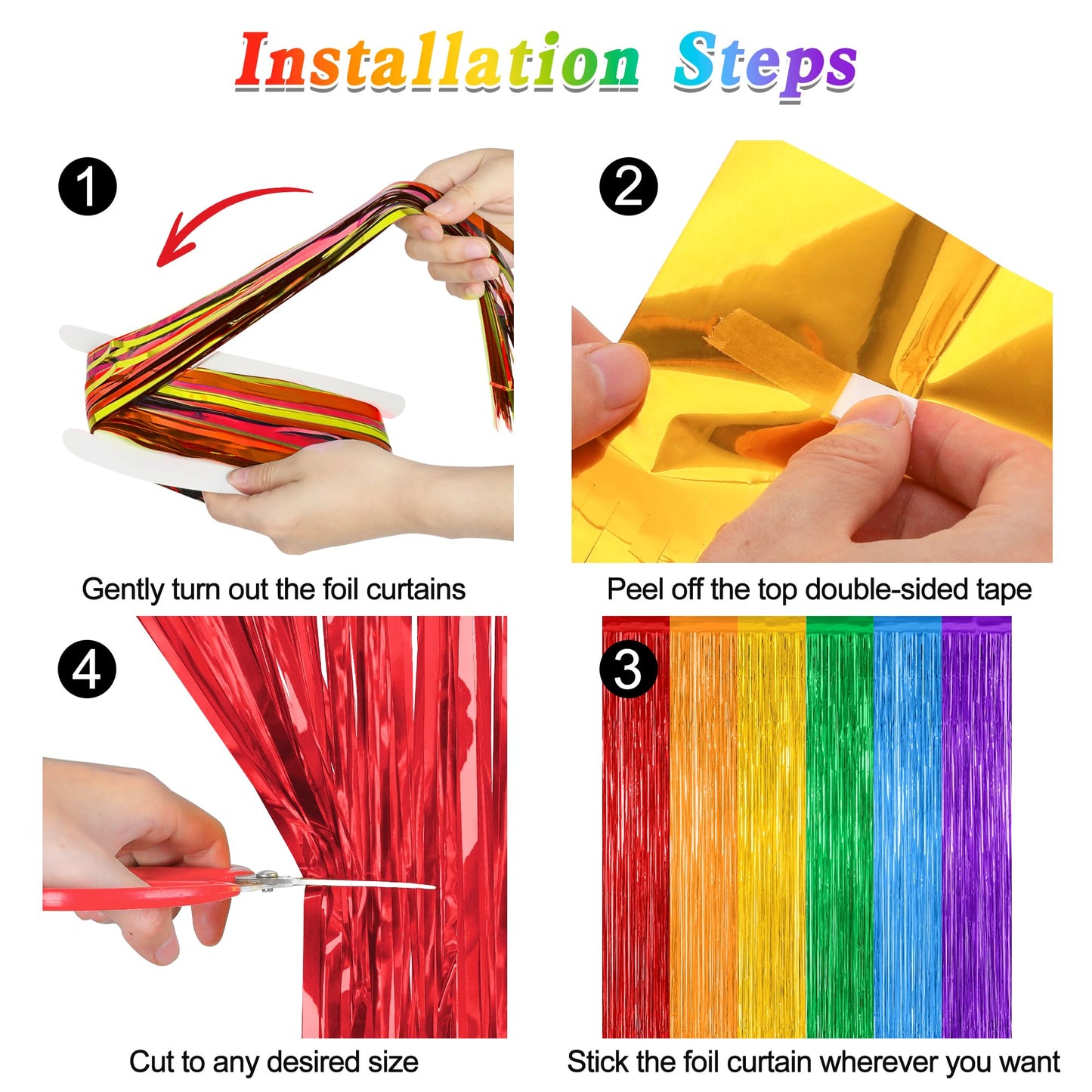 12 Pack Rainbow Backdrop, 3.28 FT x 7.05 FT Pride Decorations, Metallic Fringe Curtains Party Streamer Tinsel Backdrop, Rainbow Foil Curtains Birthday Party Decor Photo Booth Props