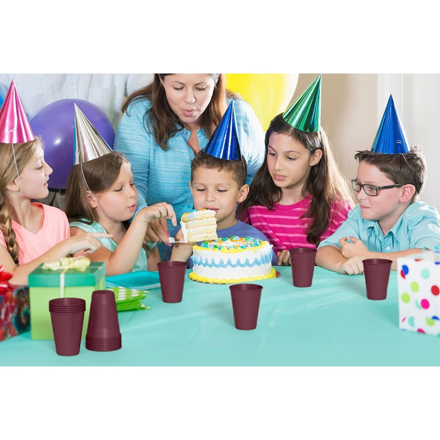 Party Solids Burgundy Plastic Cups - 12 oz, Pack Of 100