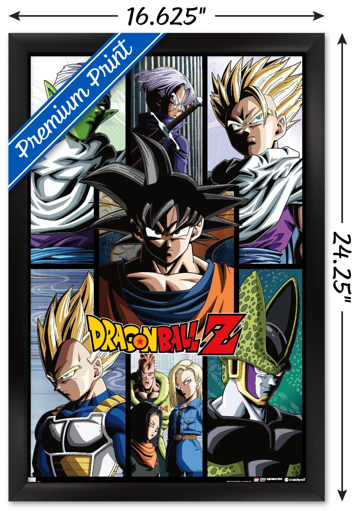 Dragon Ball Z - Grid Wall Poster, 22.4L" x 14.7W", Black Framed Version