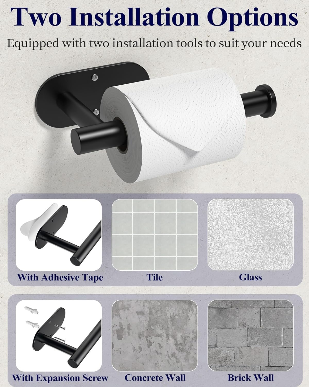 Kitsure Toilet Paper Holder - Premium Waterproof Stainless Steel Wall-Mount | Ideal for Bathroom, Black, 6.5" L