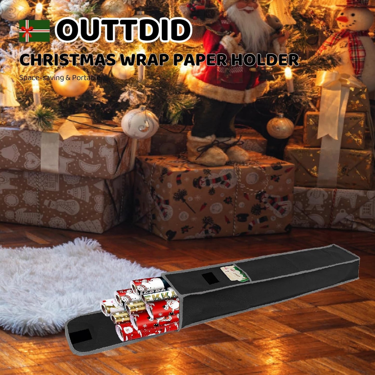 OUTTDID Wrapping Paper Storage Bag - Gift Organizer for 9 Rolls | Black Craft & Christmas Wrap Holder