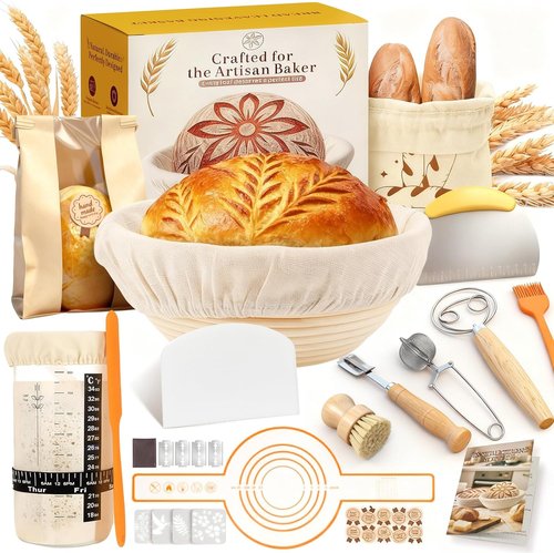 Complete Sourdough Starter Kit - Easy to Clean for Beginners | Includes Proofing Basket, Sling, Jar & More