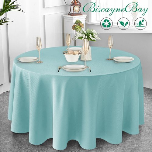 Biscaynebay Round Tablecloth 90 Inch-Auqa Blue Outdoor Fabric Table Cover-Small Circle Folding Table Cloths Linen Water Resistant for Kitchen Dining Picnic Patio Outdoor Party Restaurant Tables