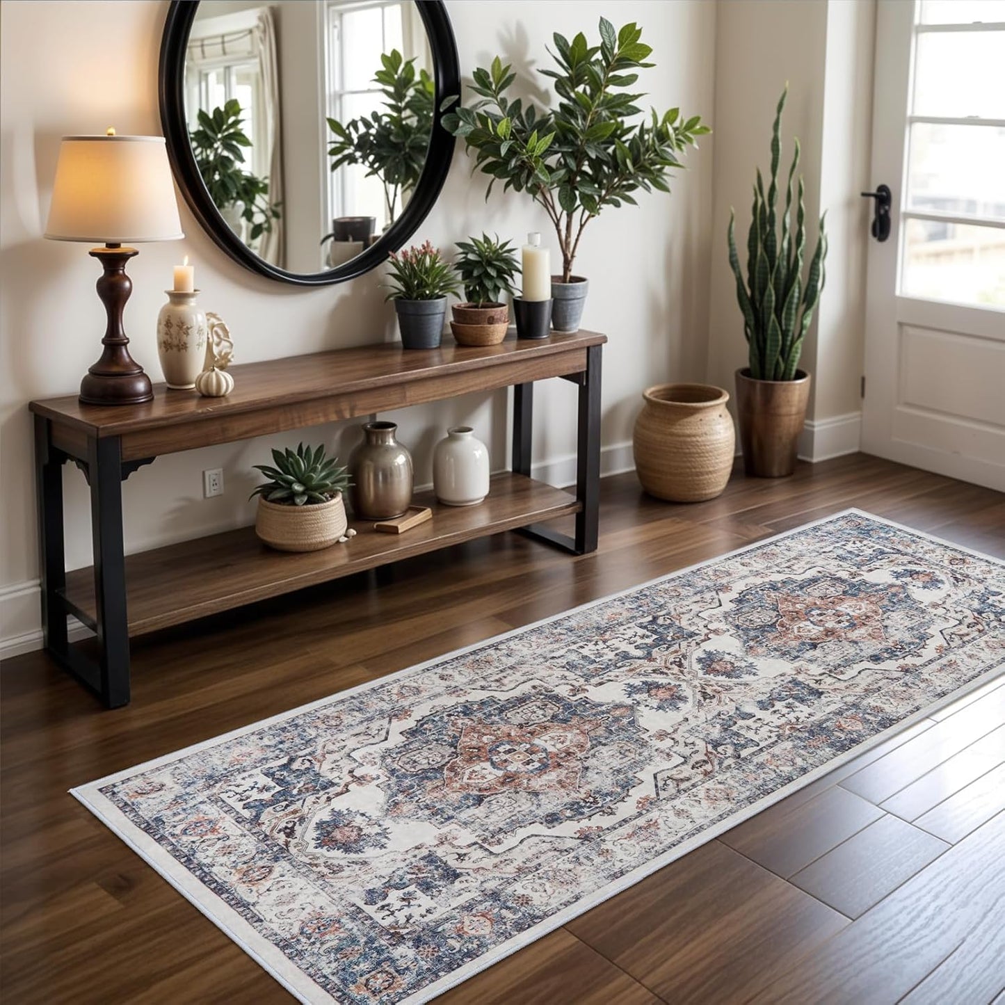Skiennix 2x5 Washable Hallway Runner Rug - Non-Slip Indoor Carpet for Farmhouse Entryway | Soft, Water-Resistant, Brick Color