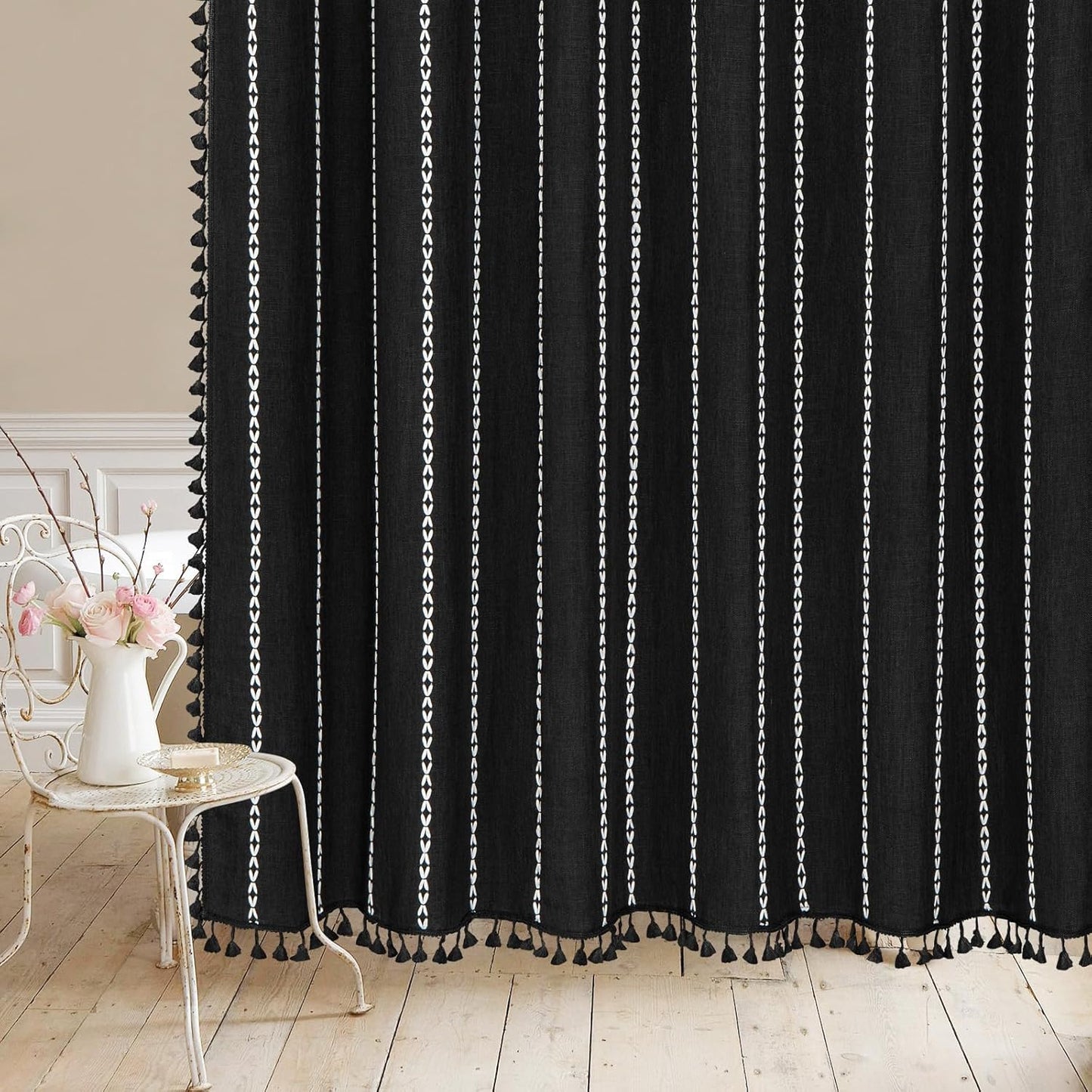 MitoVilla Black Stall Shower Curtain - 36 x 72 Inch Heavy Fabric for Boho Farmhouse Decor