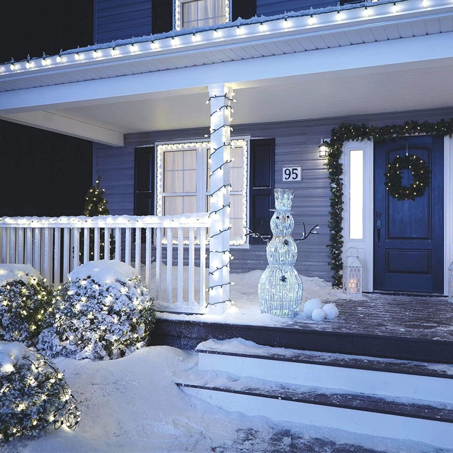 Skiennix LED Christmas Net Lights - 100 LED Warm White Outdoor Decorations | 5ft x 5ft Green Wire Mesh for Bushes & Trees