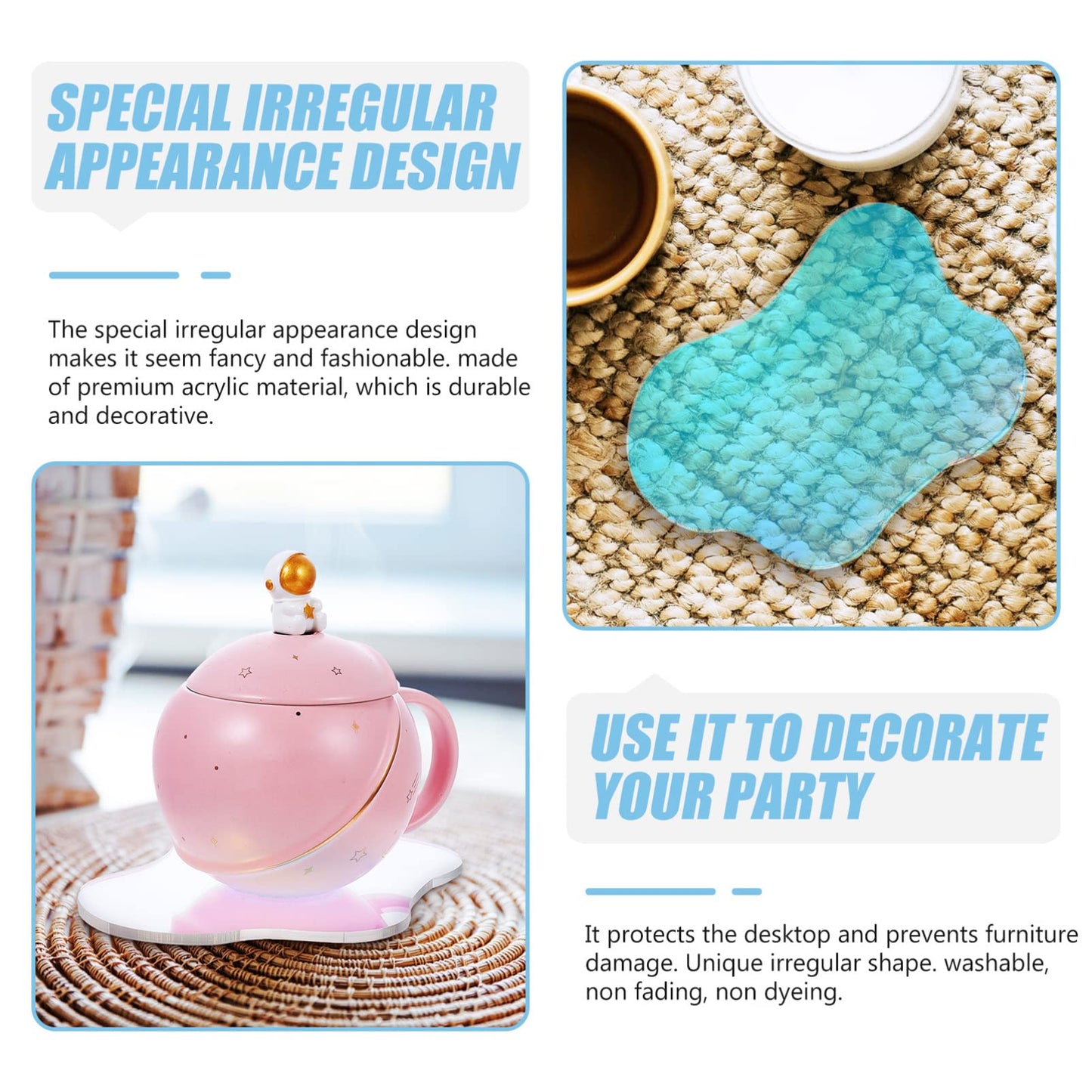 Acrylic Decorative Plate Coasters Irregular Clear Drink Coasters with Heat Insulation for Home Party Table Protection and Photography Prop