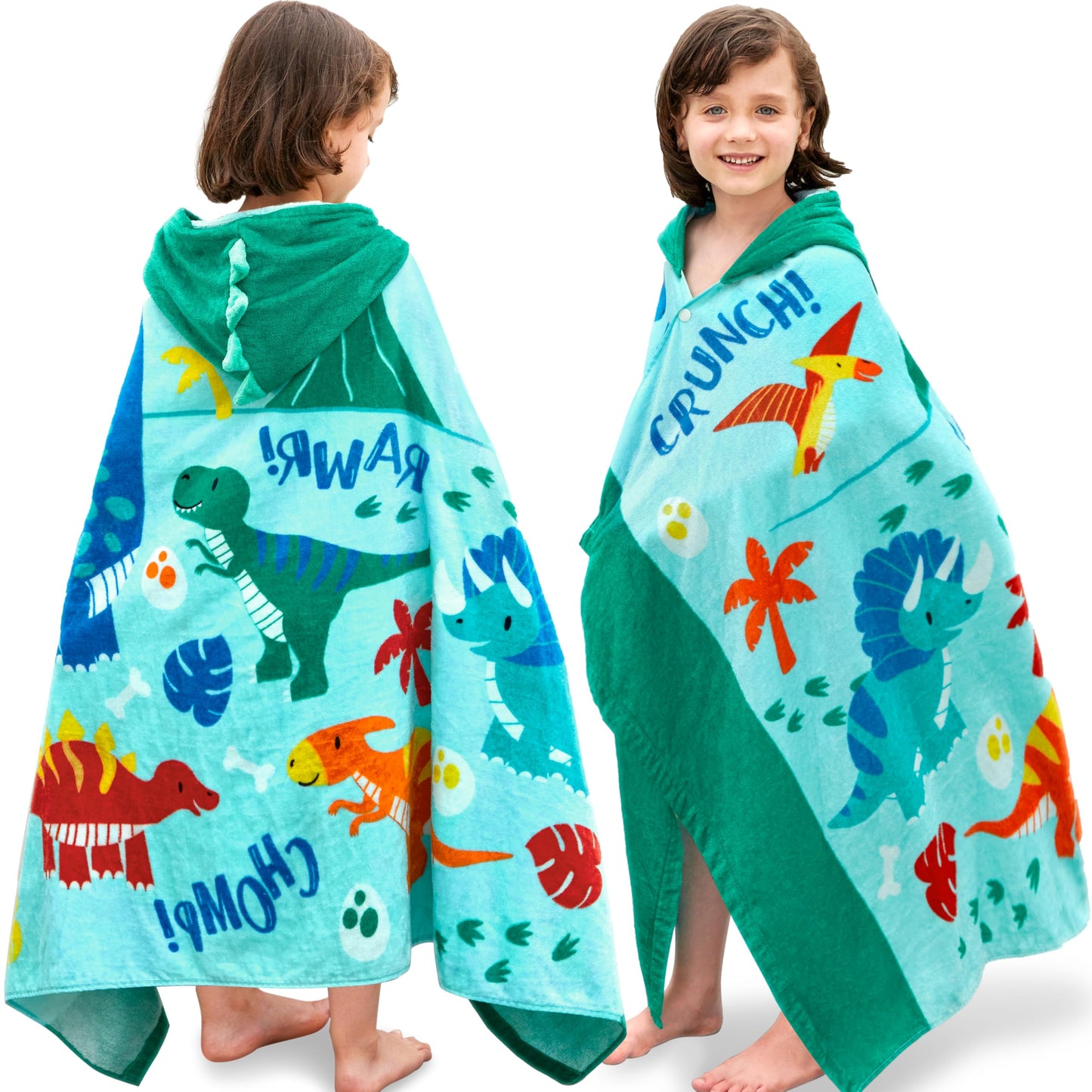 Joiedomi Dinosaur Hooded Towels for Kids Soft 100% Cotton Kids Beach Towel 30" x 50" for 3-8 Years Boy Girl Beach Hooded Poncho Absorbent Pool Toddler Swim Bath Wrap