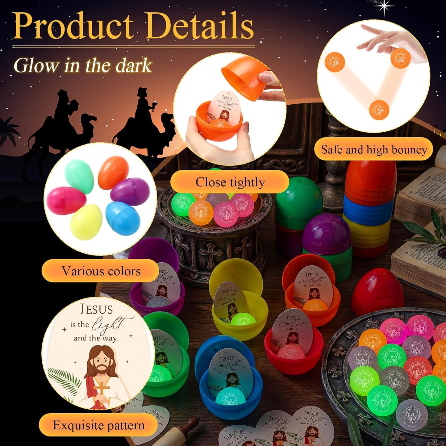 Wettarn 24-Piece Christian Easter Egg Set - Glow in The Dark Jesus Balls & Cards | Perfect for Easter Baskets