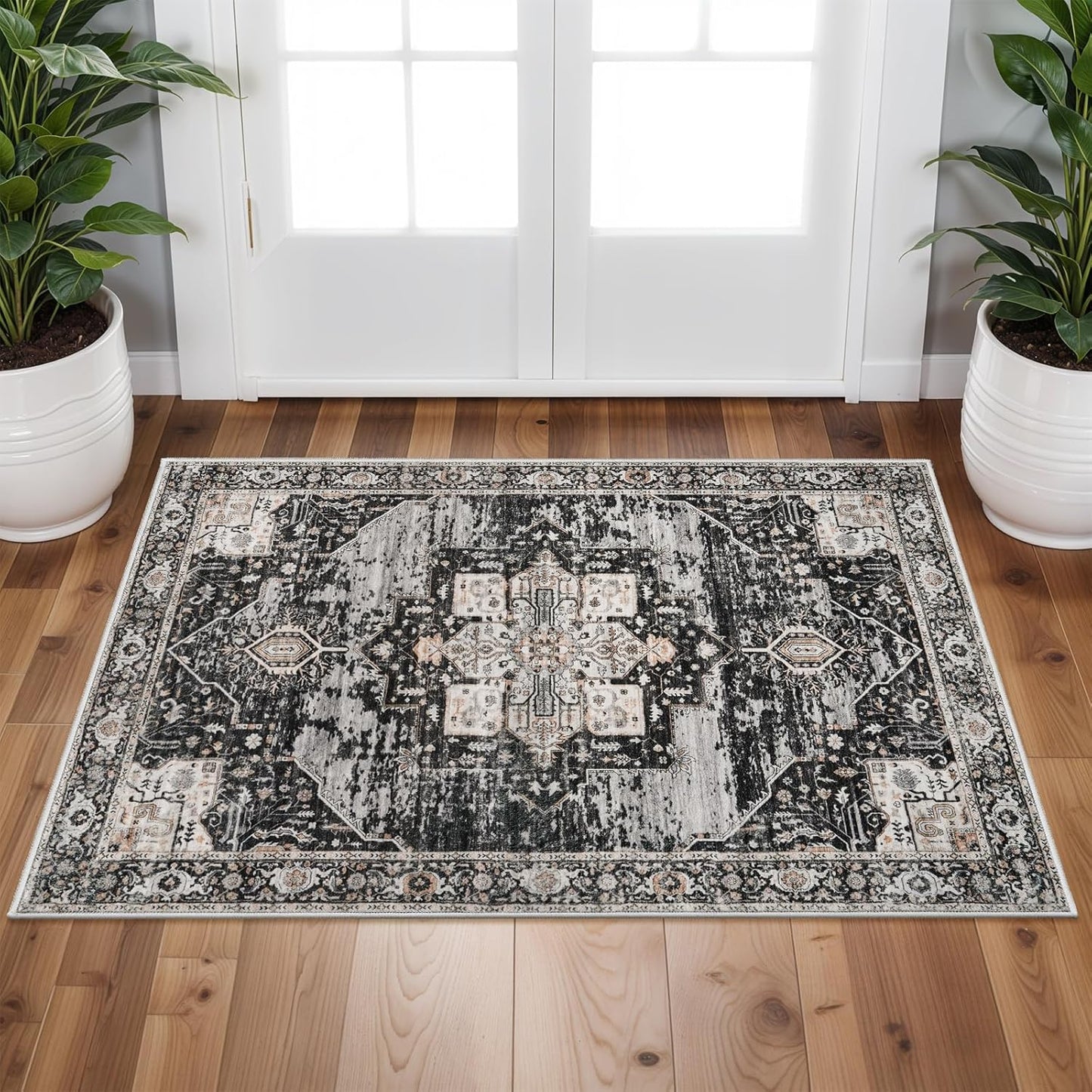 RUUGME Washable 2x3 Entryway Rug - Non-Slip Indoor Door Mat for Bathroom & Kitchen - Black Farmhouse Decor
