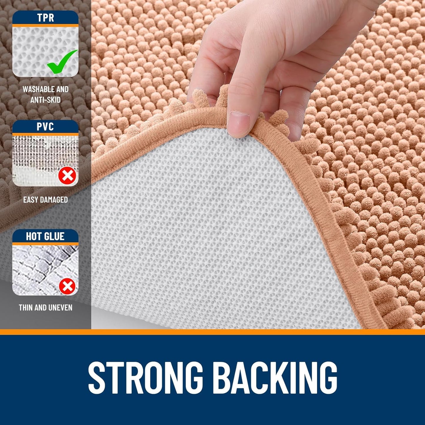 OLANLY Large Bathroom Rugs - Extra Soft Chenille Bath Mats | Quick Dry, Machine Washable, Peach 50x30