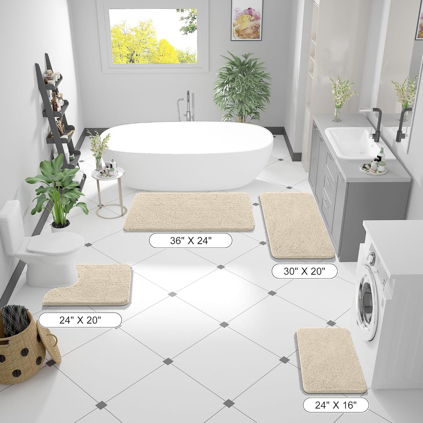 OLANLY Bathroom Runner Rugs - Extra Soft Chenille Bath Mats | Quick Dry, Machine Washable, 44x24, Sand