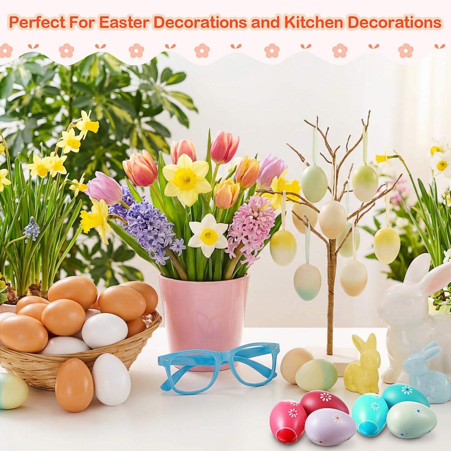 VioraWhite 200 Pcs Unpainted Easter Wooden Eggs Bulk Fake Wood Eggs to Paint for Crafts Faux Chicken Nesting Items for Easter Gifts Basket Fillers Home Kitchen Party Decor (Brown,White)