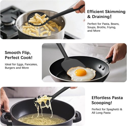 Coukre Silicone Kitchen Utensils Set - Heat-Resistant, Food-Grade Tools with Holder | 14-Piece, Pure Black